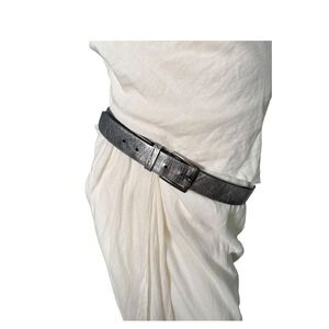 Kenneth‎ Cole Silver Metallic Textured Leather Belt glamoratti Buckle Closure XL